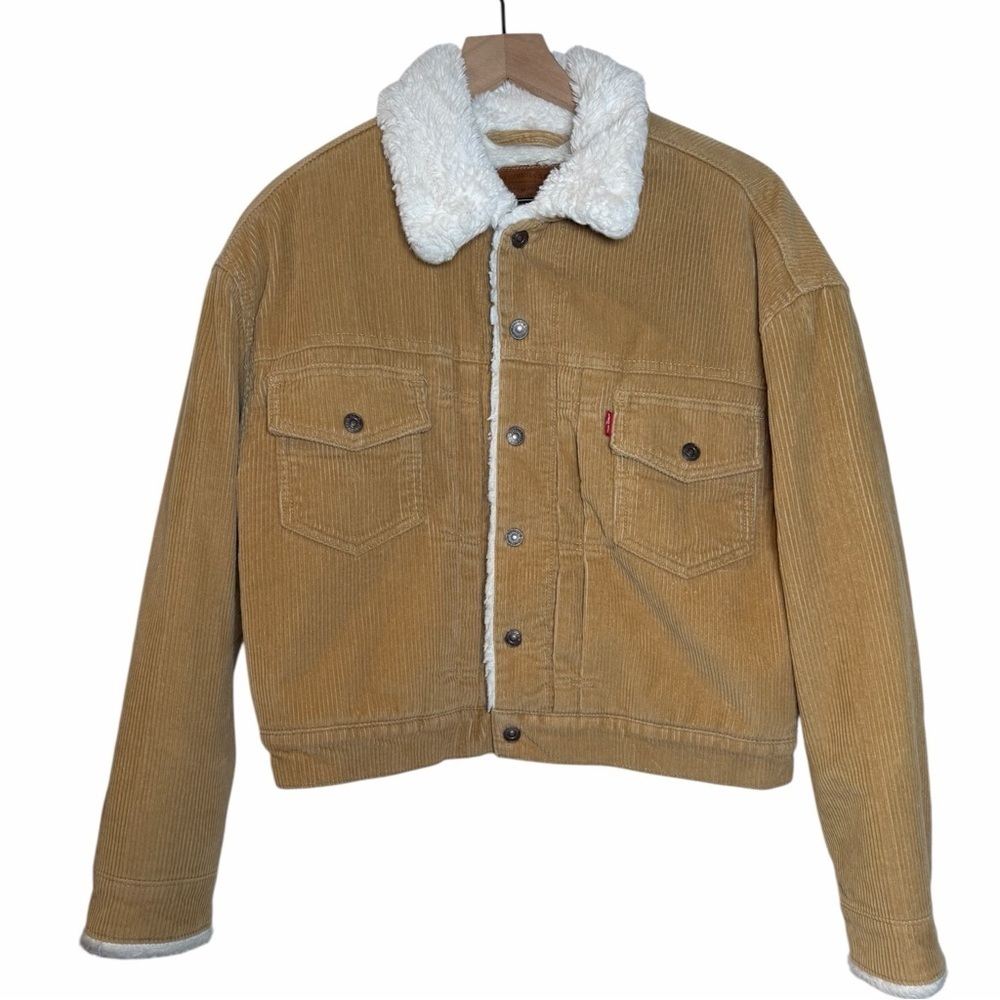 Levi’s New Heritage Premium Tan Corduroy Faux Fur Trucker Jacket NWOT Sz Medium